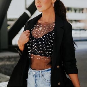 Sheer black pearl overlay top